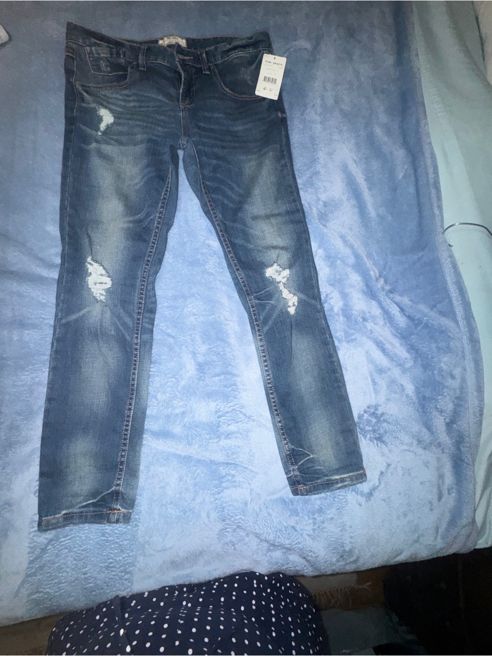Free People Medium Wash Distressed Skinny Jeans
